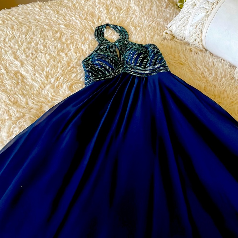 Beaded full length backless Prom Dress